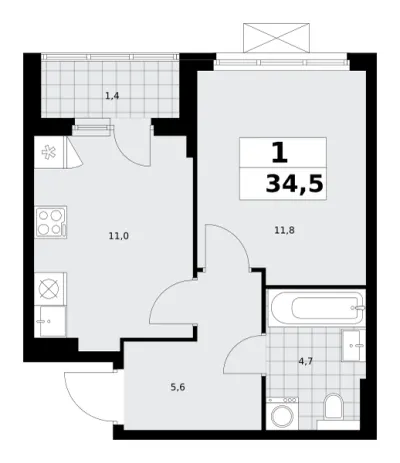 34,5 м² — планировка