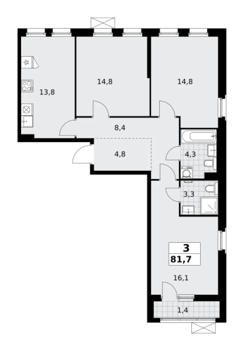 3-комн. 81.7 м²