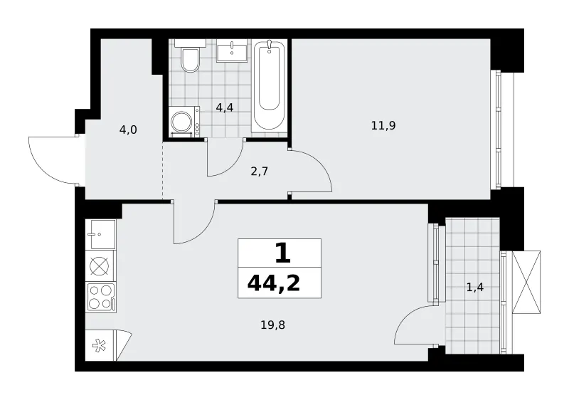 1-комн. 44.2 м²