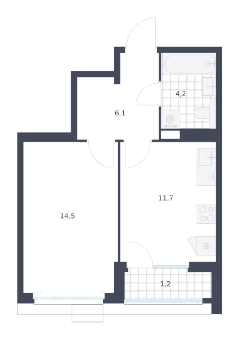 1-комн. 37.7 м²