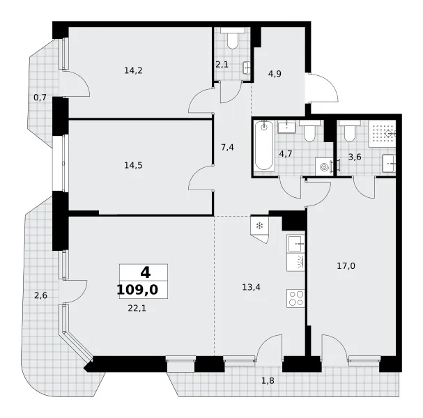4-комн. 109 м²