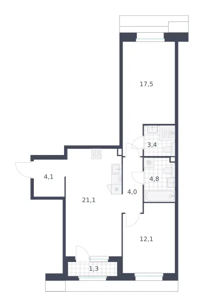 2-комн. 68.3 м²