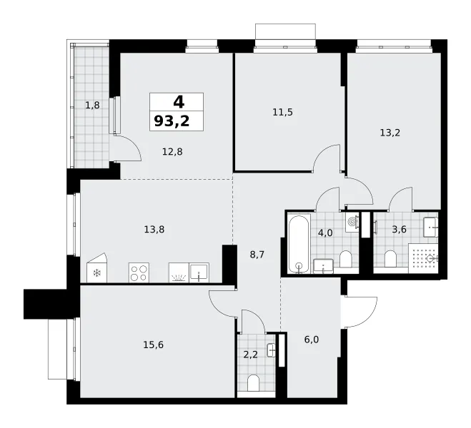 4-комн. 93.2 м²
