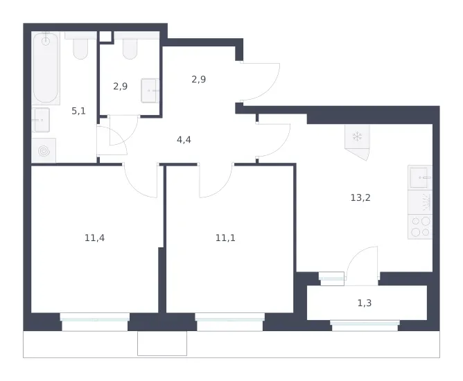 2-комн. 52.3 м²