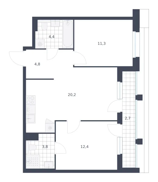 2-комн. 59.6 м²