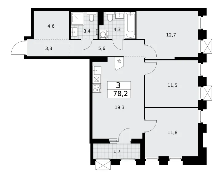 3-комн. 78.2 м²