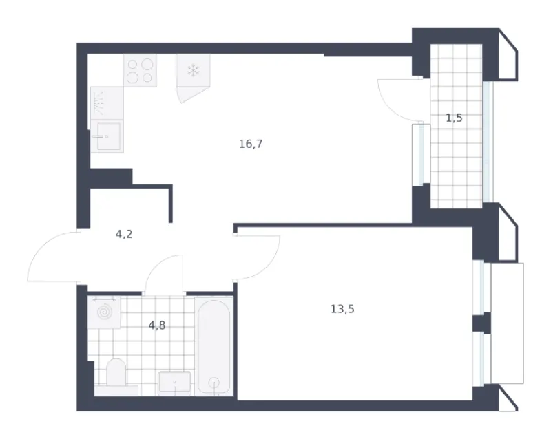 1-комн. 40.7 м²