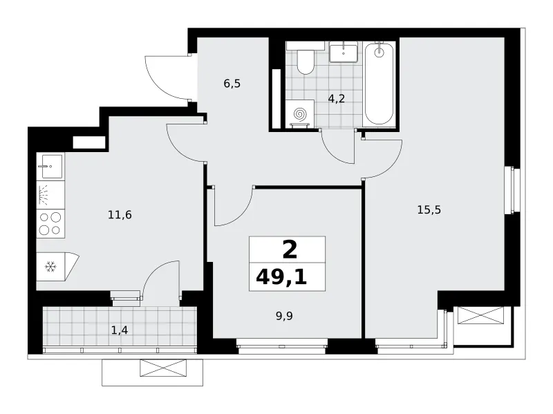 2-комн. 49.1 м²