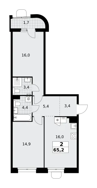 2-комн. 65.2 м²