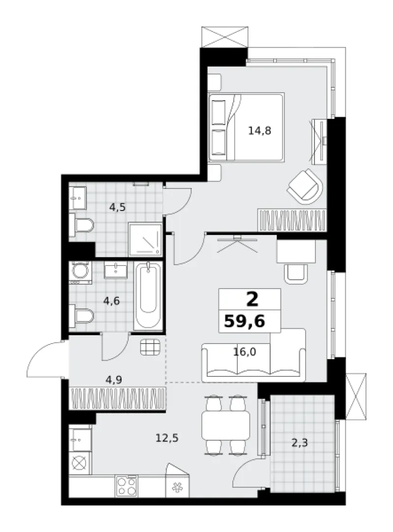 2-комн. 59.6 м²