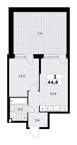 1-комн. 44.8 м²