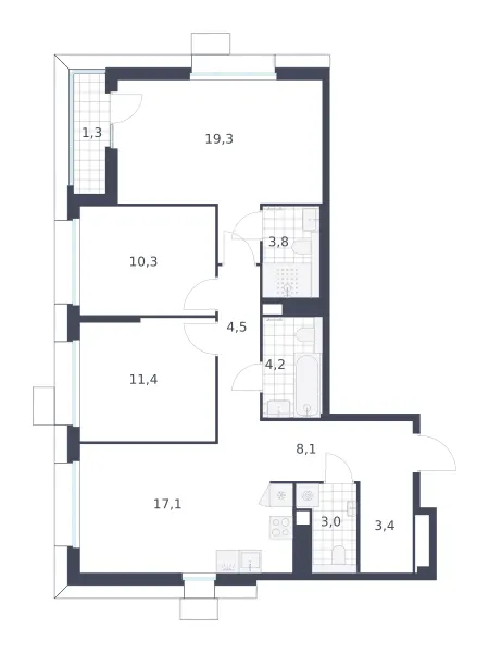 3-комн. 86.4 м²