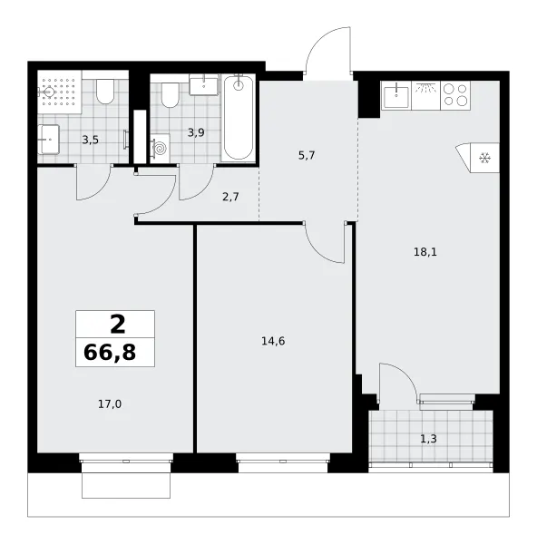 2-комн. 66.8 м²