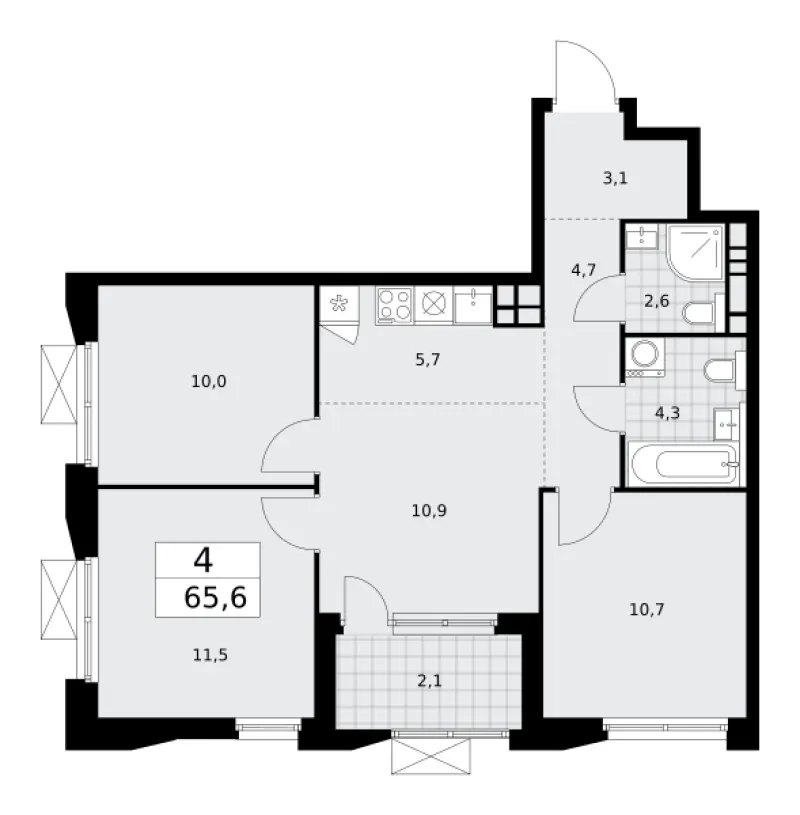 4-комн. 65.6 м²