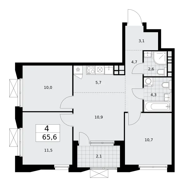 4-комн. 65,5 м²