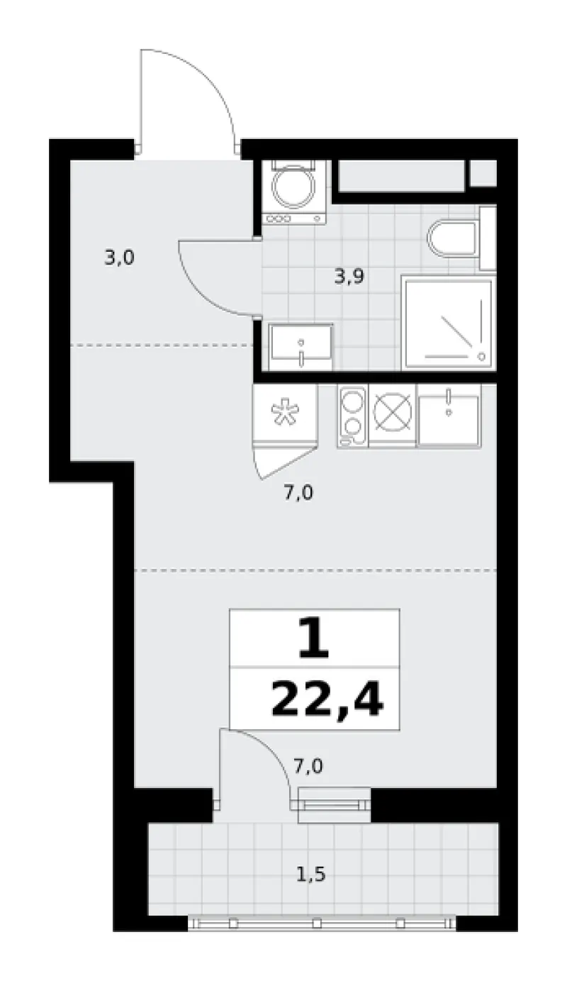 Студия 22.4 м²