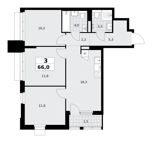 3-комн. 66 м²