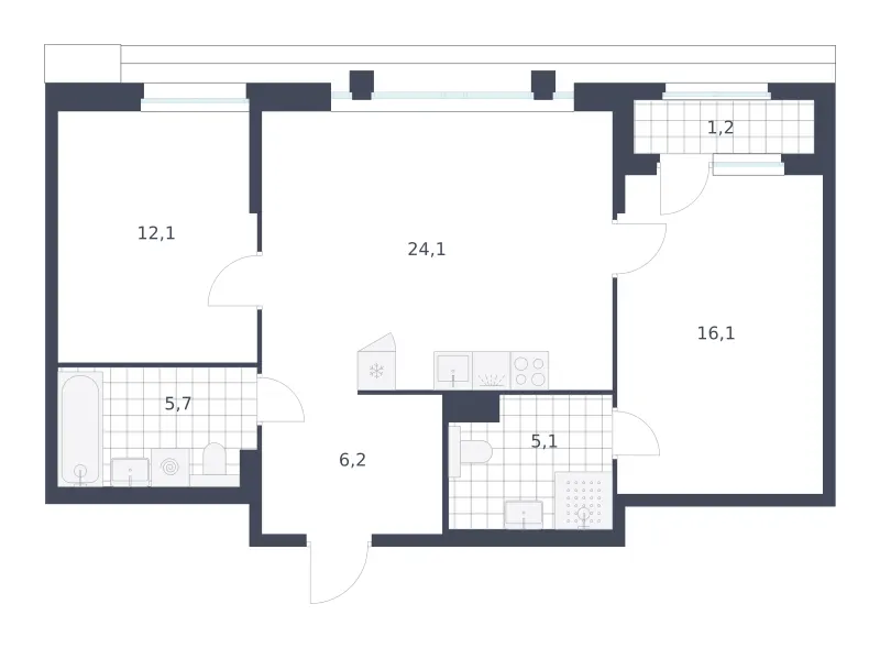 2-комн. 70.5 м²