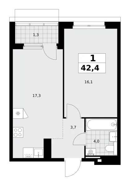 1-комн. 42.4 м²