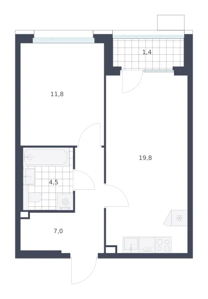 1-комн. 44.5 м²