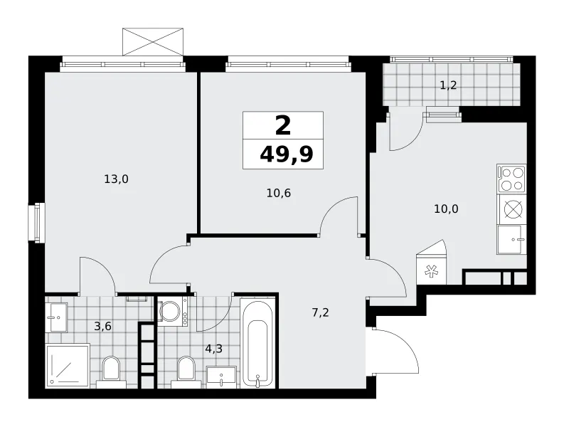 2-комн. 49.9 м²