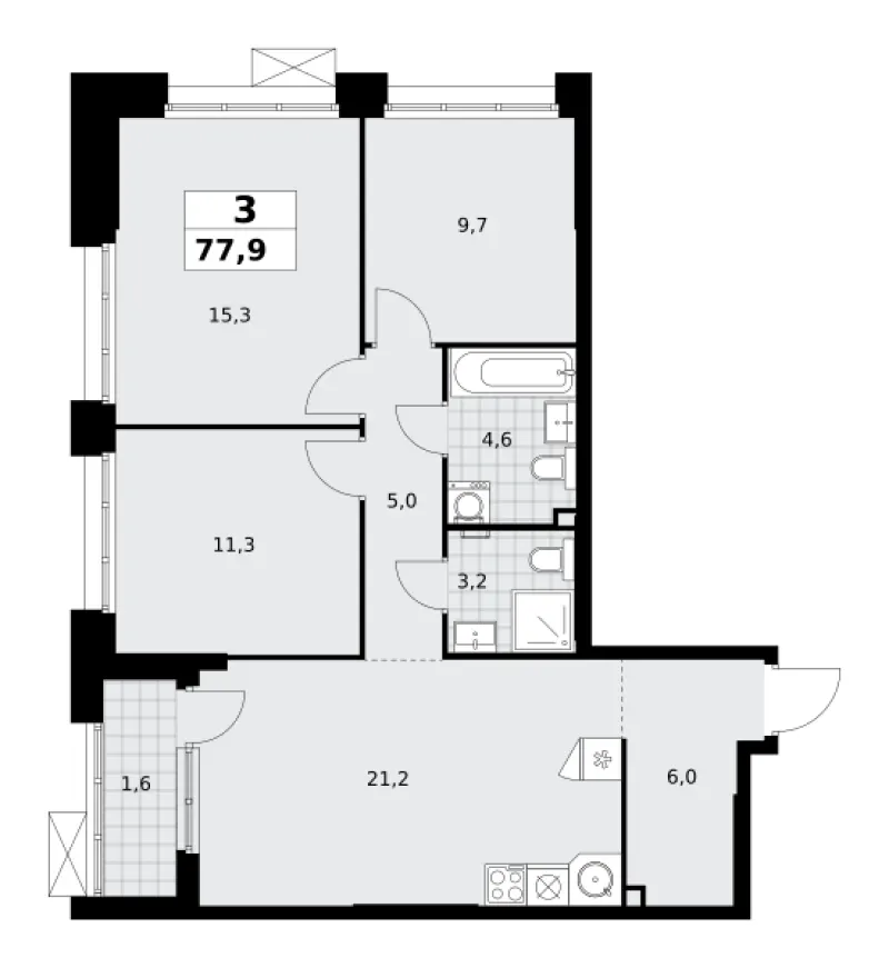 3-комн. 77.9 м²