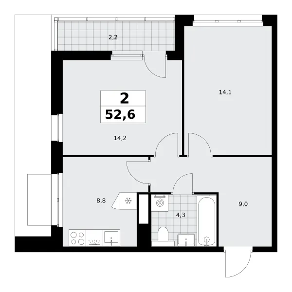 2-комн. 52.6 м²