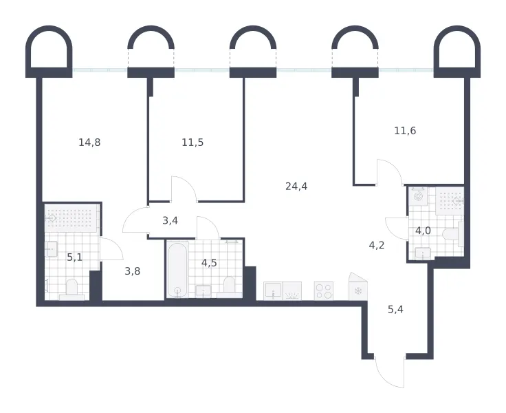 3-комн. 92.7 м²