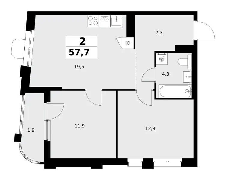 2-комн. 57.7 м²