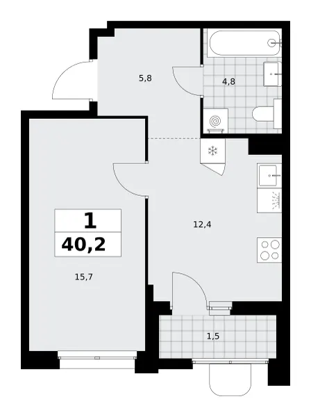 1-комн. 40.2 м²