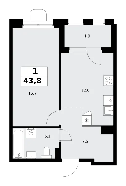 1-комн. 43.8 м²