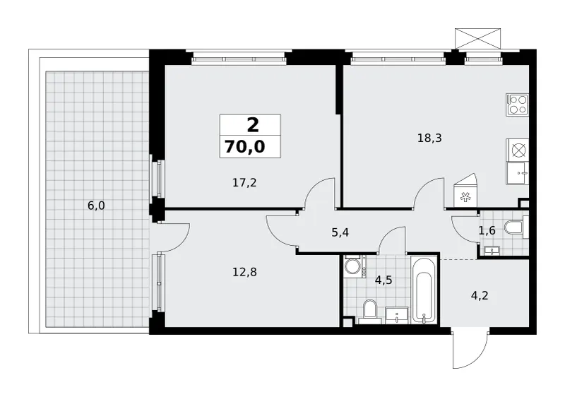 2-комн. 70 м²