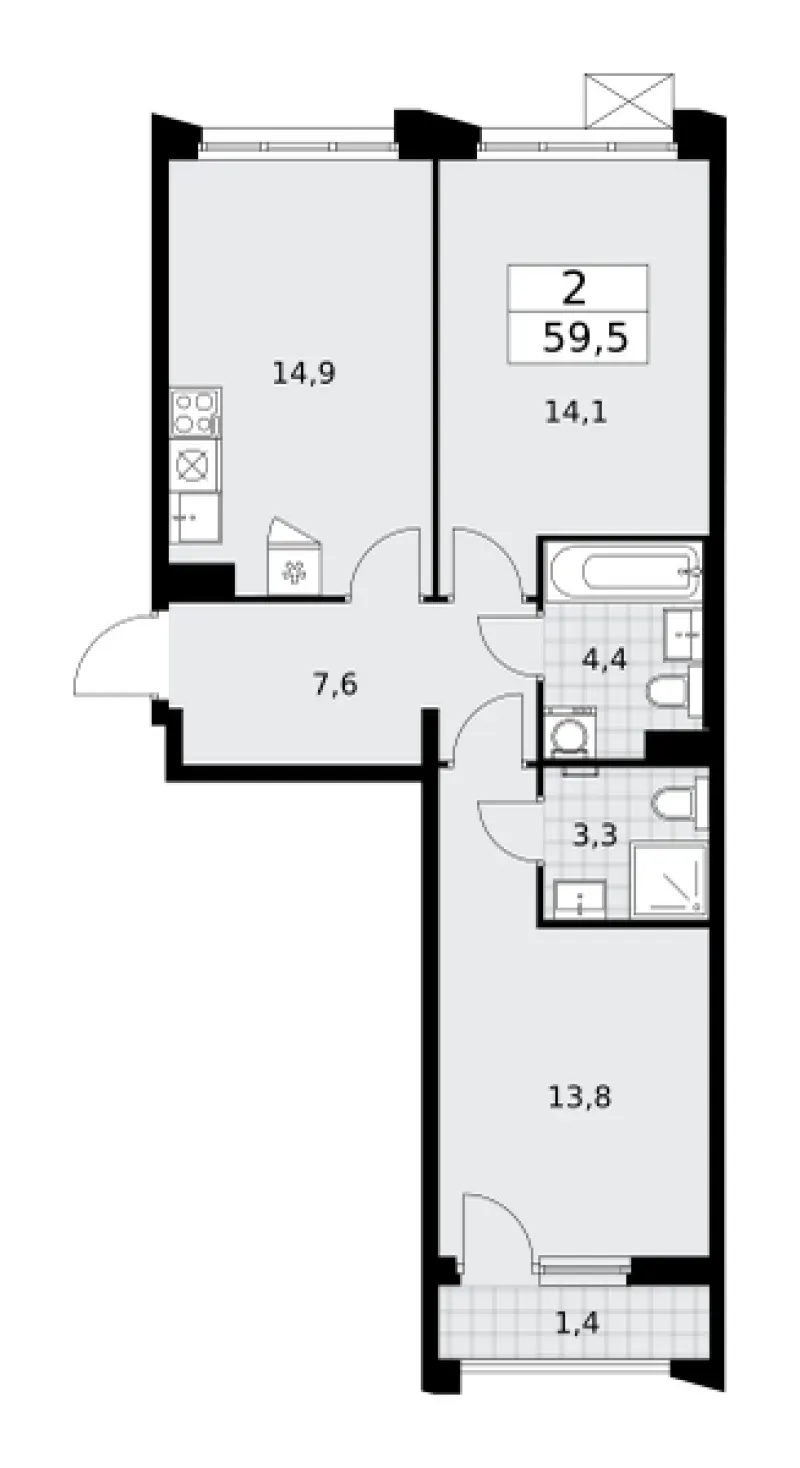 2-комн. 59.5 м²