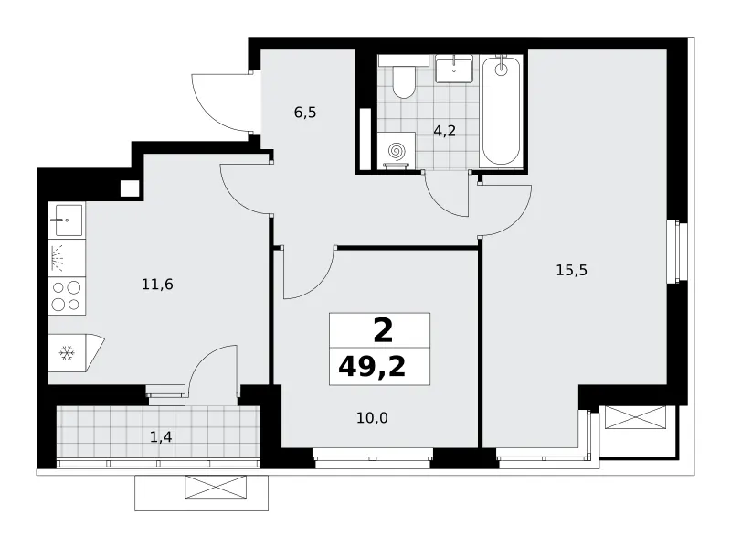 2-комн. 49.2 м²