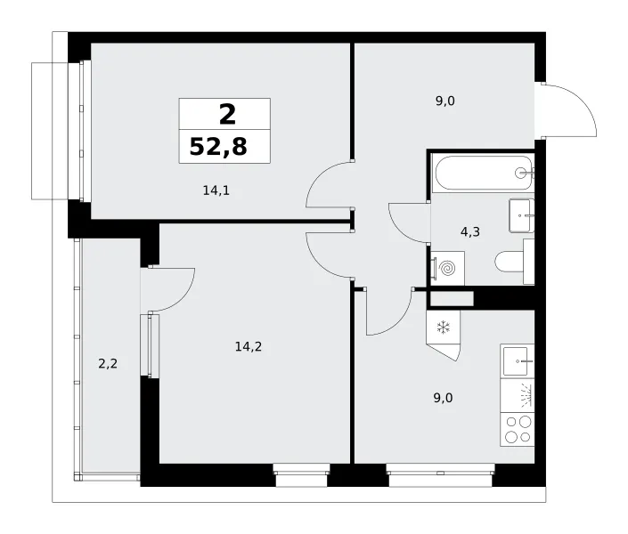 2-комн. 52.8 м²