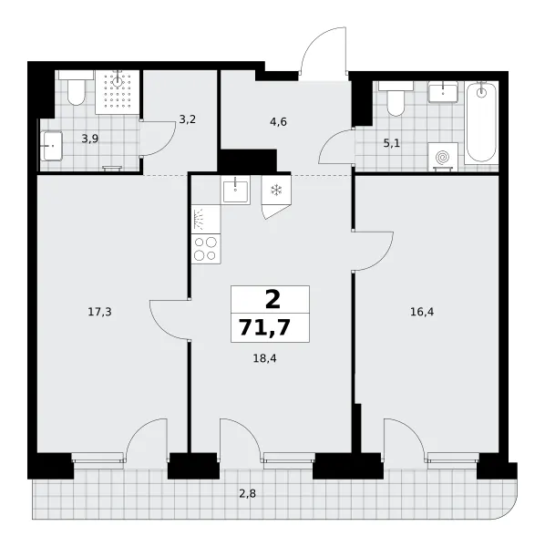 2-комн. 71.7 м²