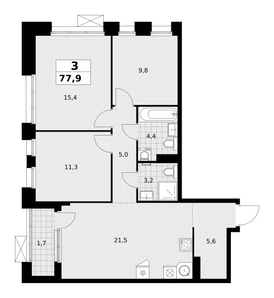 3-комн. 77.9 м²