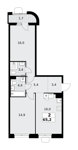2-комн. 65.2 м²