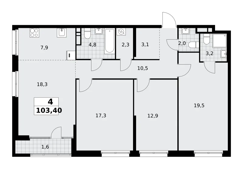 4-комн. 103.9 м²