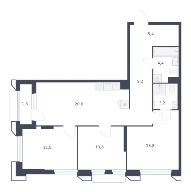 3-комн. 80.3 м²