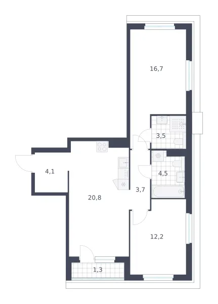 2-комн. 66.8 м²