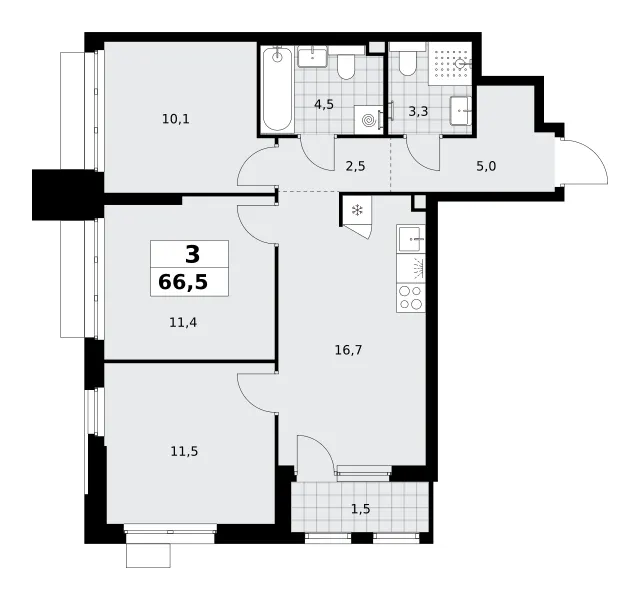 3-комн. 66.5 м²