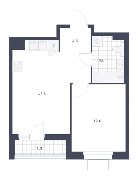 1-комн. 39.7 м²