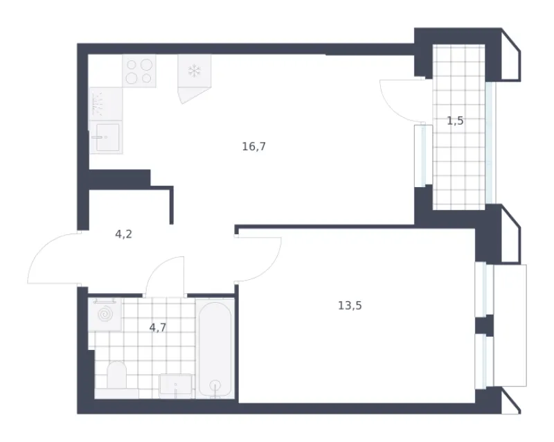 1-комн. 40.6 м²