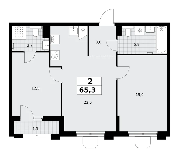 2-комн. 65.3 м²