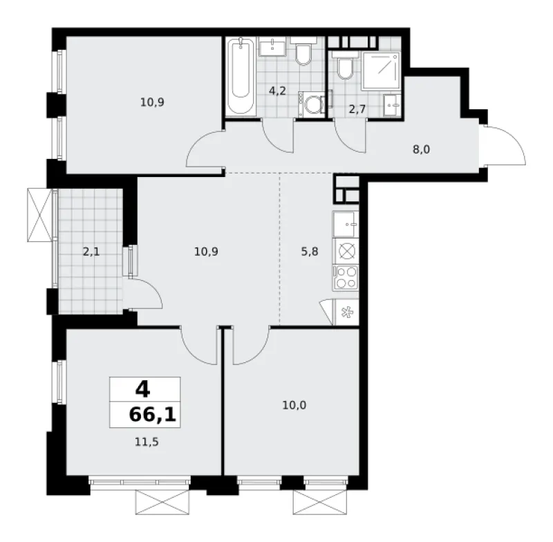 4-комн. 66.1 м²