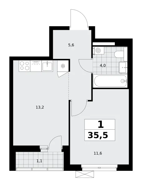 1-комн. 35.5 м²