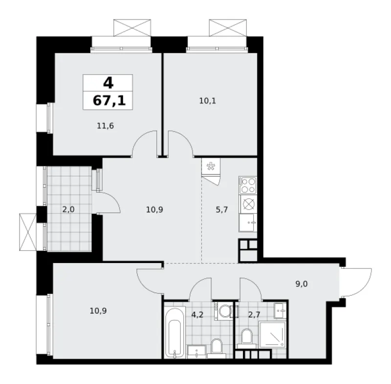 4-комн. 67.1 м²
