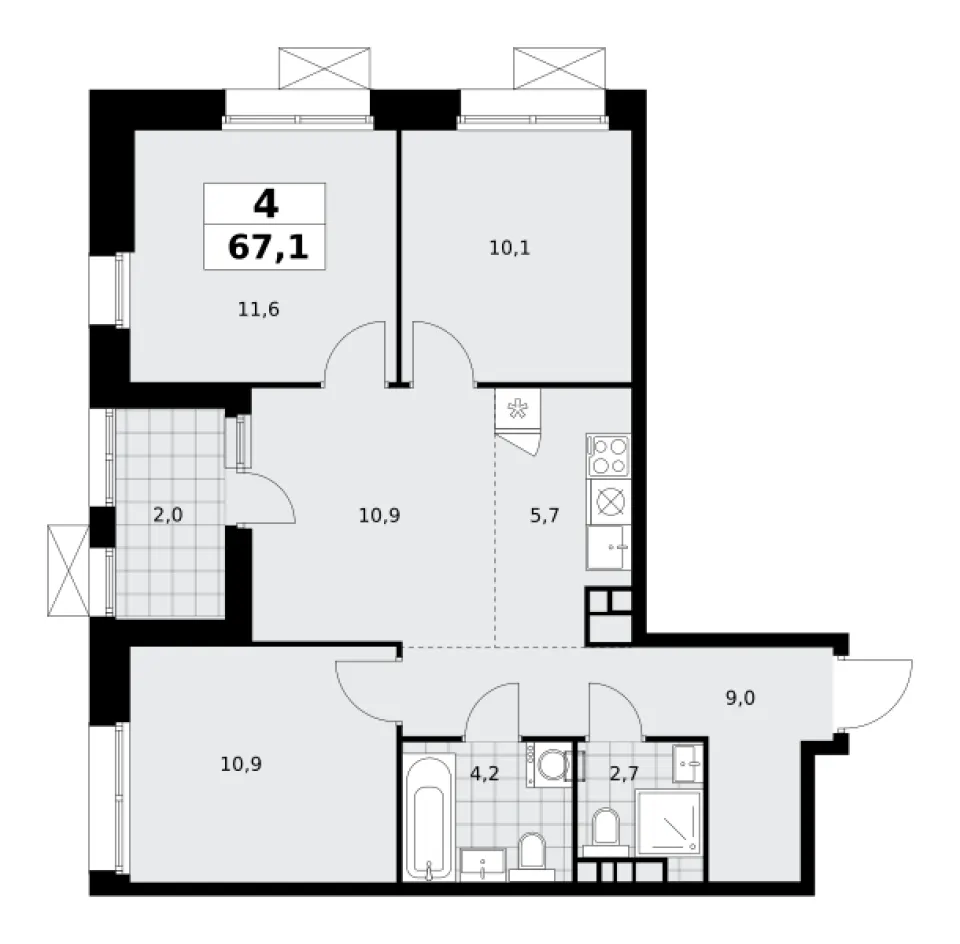 4-комн. 67,1 м²