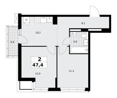 47,4 м² — планировка